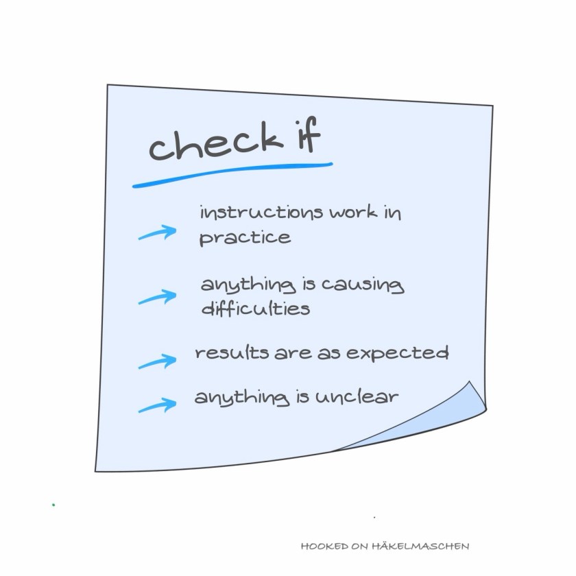 Post-it showing the basic tasks while testing a crochet pattern