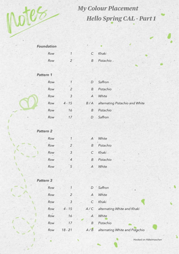 Hello Spring CAL, list of row-by-row colours for Part 1, first part