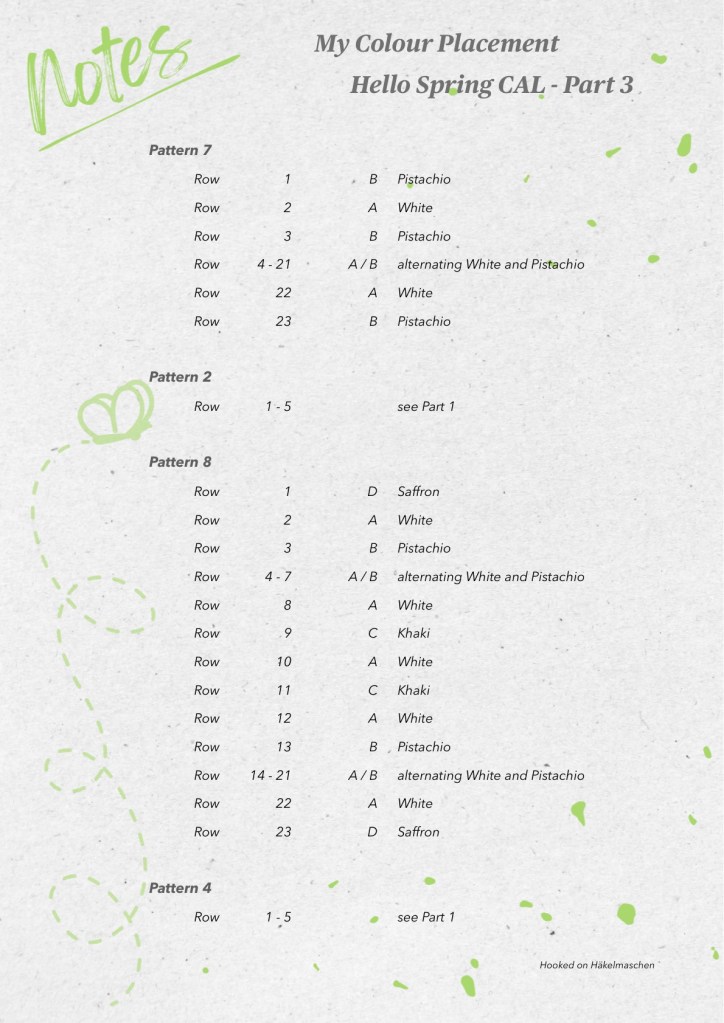 Hello Spring CAL, list of row-by-row colours for Part 3