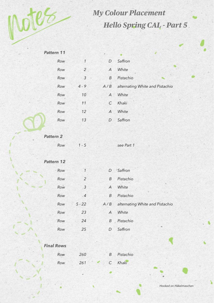 Hello Spring CAL, list of row-by-row colours for Part 5