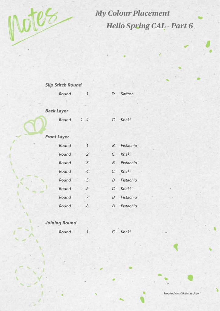 Hello Spring CAL, list of row-by-row colours for Part 6