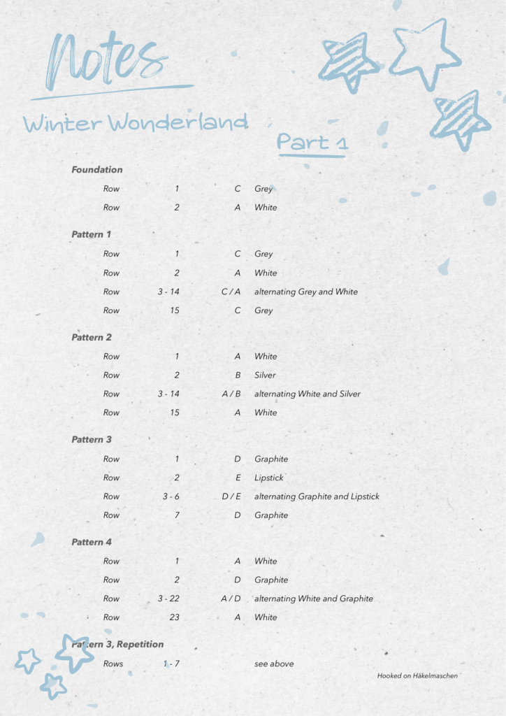 Winter Wonderland Mosaic, list of row-by-row colours for Part 1