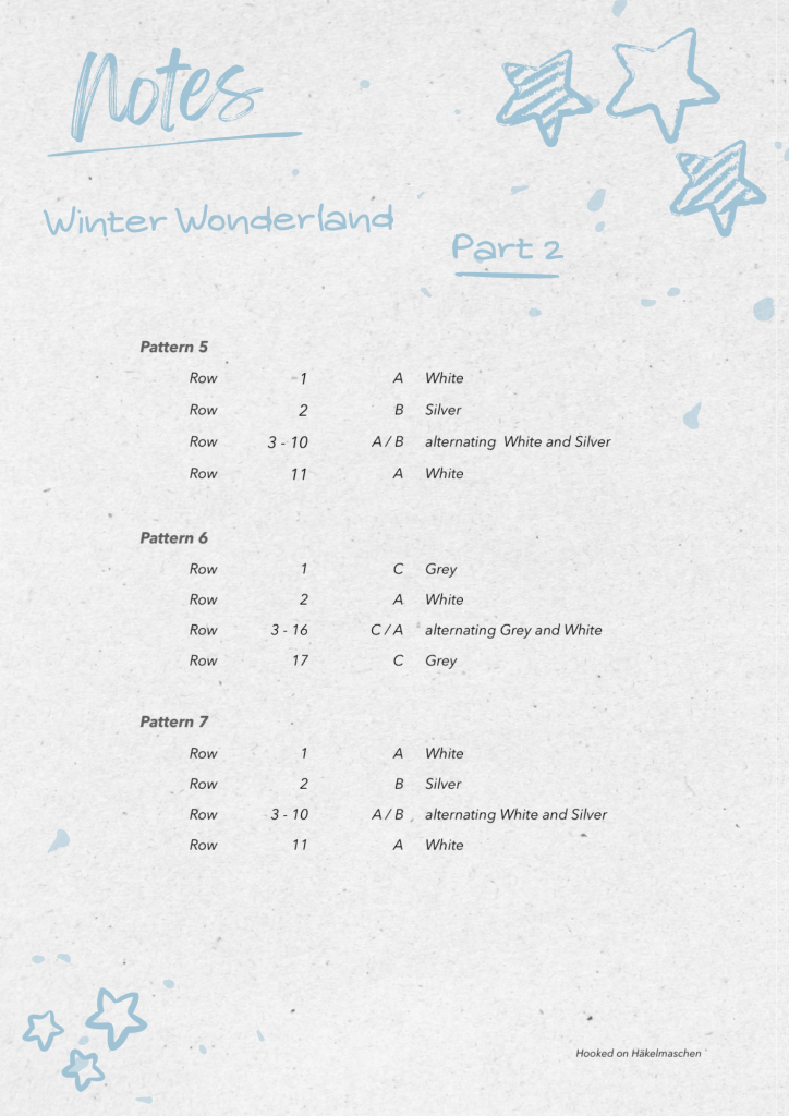 Winter Wonderland Mosaic, list of row-by-row colours for Part 2