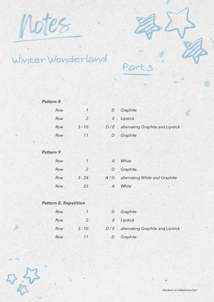 Winter Wonderland Mosaic, list of row-by-row colours for Part 3
