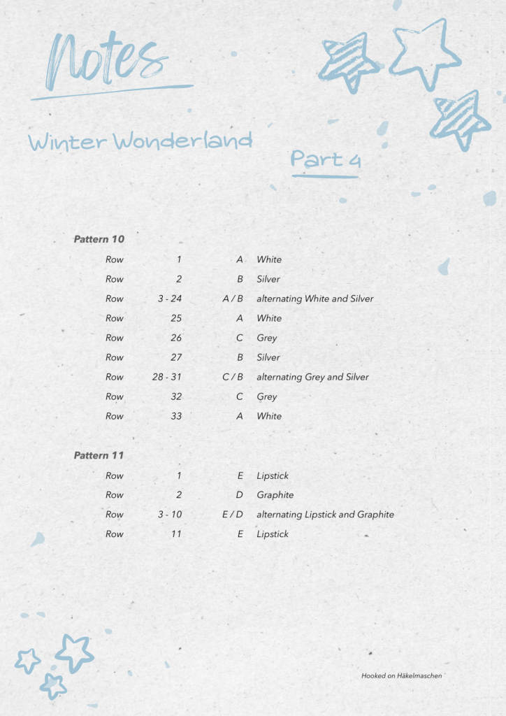 Winter Wonderland Mosaic, list of row-by-row colours for Part 4