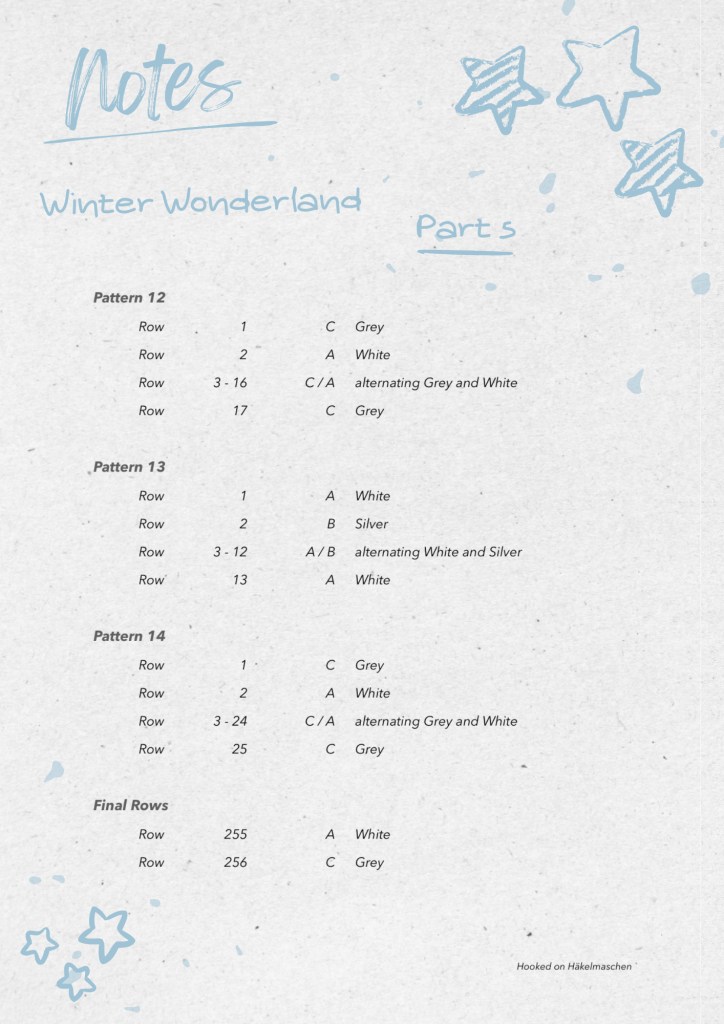 Winter Wonderland Mosaic, list of row-by-row colours for Part 5