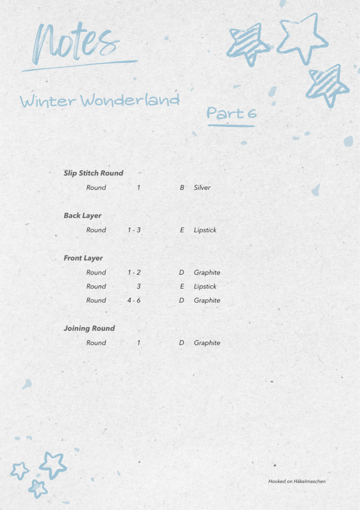 Winter Wonderland Mosaic, list of row-by-row colours for Part 6